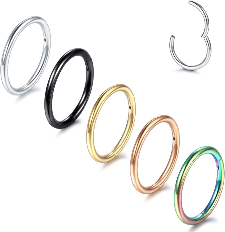 Aumeo 14G 16G 18G 20G Nose Ring Hoop Stainless Steel Hinged Segment Rings Hoops Nose Clicker Ring Tragus Helix Cartilage Daith Rook Earring Piercing Jewelry for Women Men