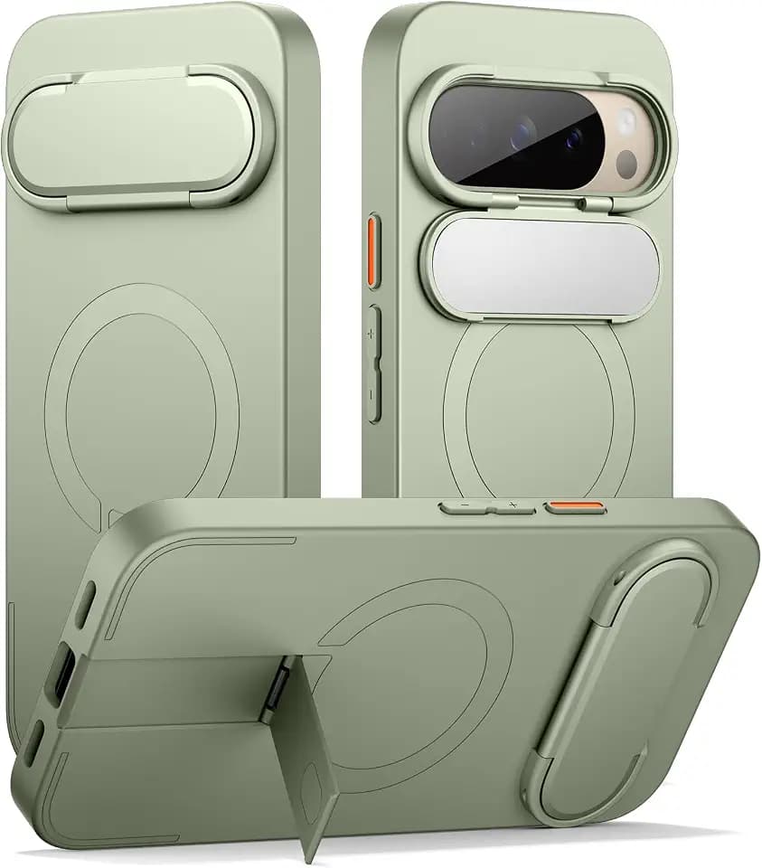 SURITCH for Google Pixel 10/10 Pro Phone Case, Compatible with MagSafe, Protective Cover with Camera Cover & Adjustable Metal Kickstand for Pixel 10/10 Pro 2025 -Sage Green