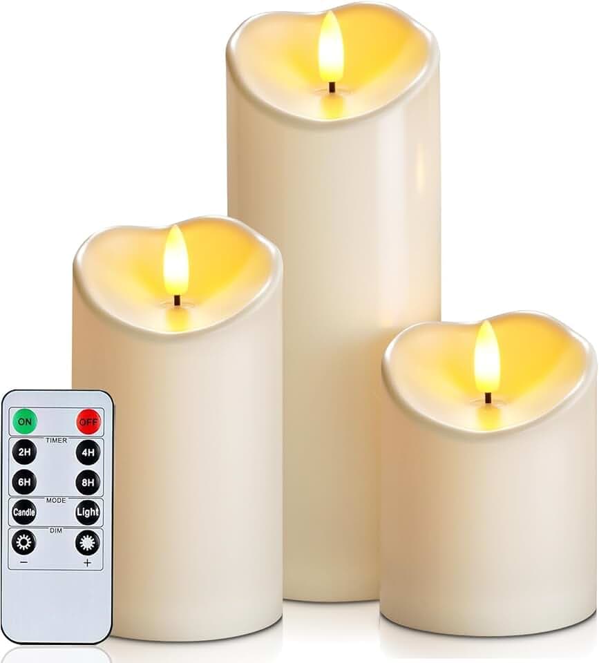 Homemory Wasserdicht Outdoor Flammenlose Kerzen mit Timer und Fernbedienung, Batteriebetriebene LED-Kerzen, Realistische Fake-Kunststoff-Kerzen für Hochzeit, Festival, Home Decor, 3er-Set