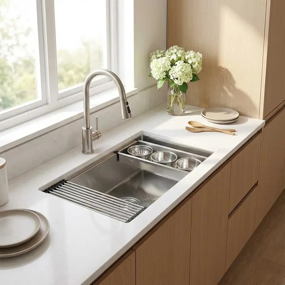 GarveeLife 33-Inch Undermount Kitchen Sink, Single Bowl, Professional Grade 304 Gauge Stainless Steel, Standard Professional Series, Includes Complete 5-Piece Accessory Set