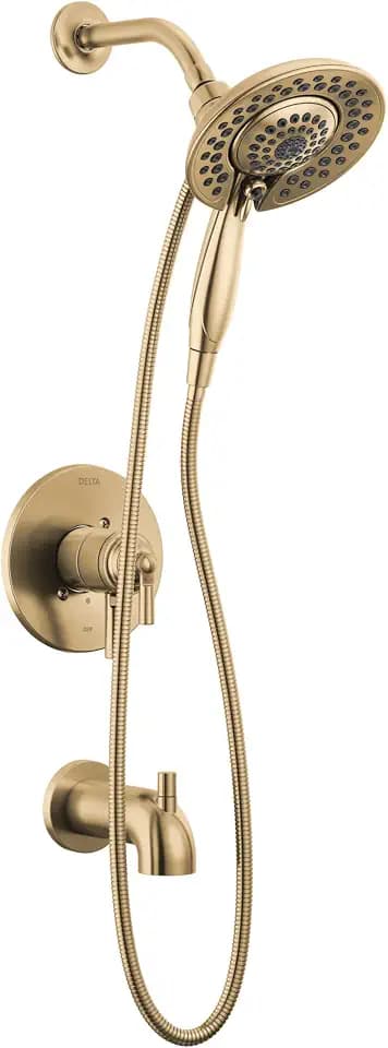 Delta Faucet Saylor 17 Series Gold Tub and Shower Faucet Combo with In2ition 2-in-1 Shower Head with Handheld Spray, Bathtub Faucet Set, Tub Faucet, Champagne Bronze T17435-CZ-I (Valve Not Included)
