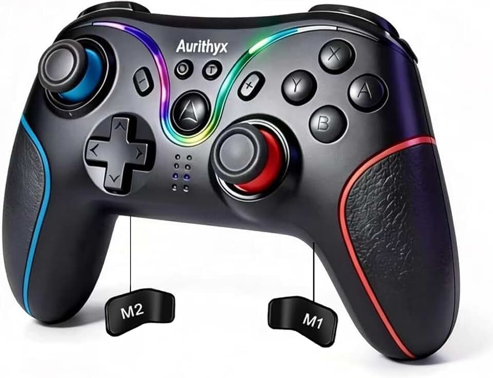 AURITHYX Wireless Pro Controller Compatible with Nintendo Switch/Lite/OLED, Hall Effect Stick & Trigger, Programmable Switch Controller with 7 Color LED Lights, Turbo, Vibration, 6-Axis Gyro, Wake Up（Black）