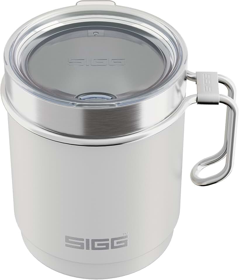 Sigg - Camp Thermobecher Travel Mug Snow White - Mit Tritan-Deckel & Henkel - Spülmaschinenfest - BPA-frei - 18/8-Edelstahl - Camping & Wandern - Weiß - 0,36L