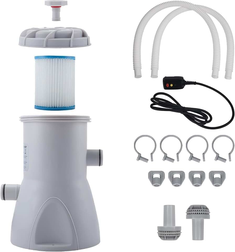 Filter Pump for Above Ground Pools, 330 GPH Filter for Inflatbale Pool, Flow Rate Pool Filter for Inflatable Swimming Pool Crystal Clear Filter Pump with 2 Filter Cartridges