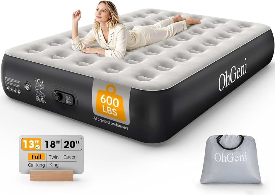 OhGeni 13" Raised Air Mattress Full with Built in Pump, Blow Up Bed, 600lb