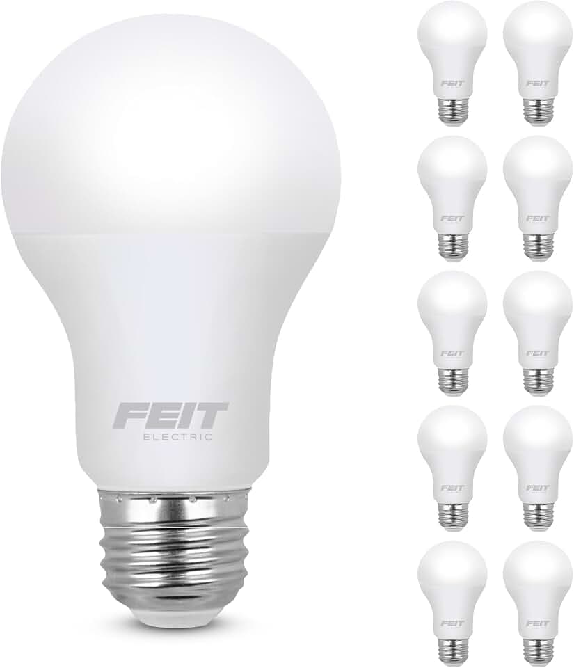 Feit Electric A19 LED Light Bulb, 60W Equivalent, E26 Medium Base, 800 Lumen, 3500K Neutral White Light, Indoor/Outdoor General-Purpose Light Bulbs, 11,000-Hour Lifetime, A800/835/10KLED/10, 10 Pack