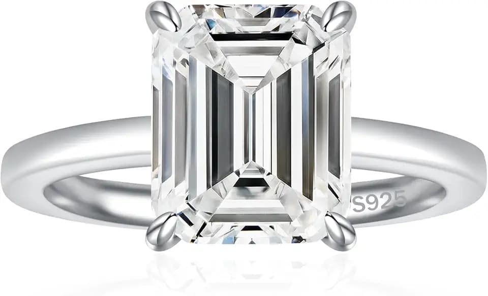 3CT 925 Sterling Silver Engagement Rings Elongated Emerald Cut