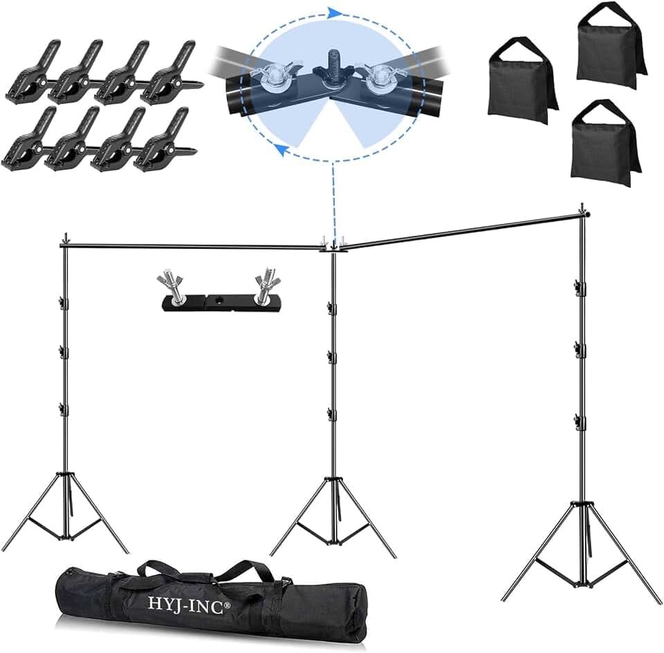 HYJ-INC Photo Video Studio 20ft (Wide) x 10ft (Tall) Heavy Duty Adjustable Width & Length Photography Backdrop Stand Background Support System Kit with Spring Clamps, Sandbags, Carry Bag