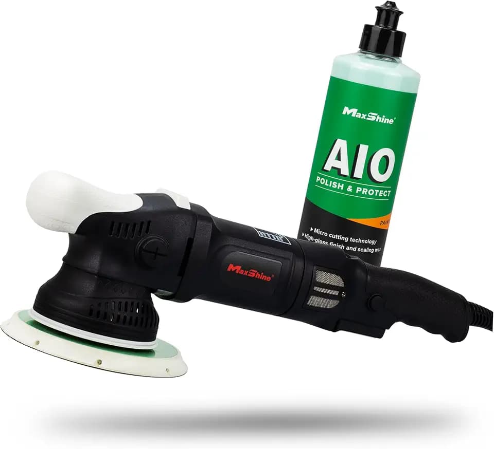 Maxshine M21 Pro Dual Action Polisher & 16oz AIO Polish – 21mm Long Throw Random Orbital Buffer, 1000W Detailing Machine with 6″ Backing Plate – Car, Truck, SUV & Boat Paint Correction