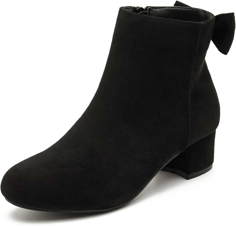 Women's Bow Ankle Boots Low Chunky Heel Short Dress Booties