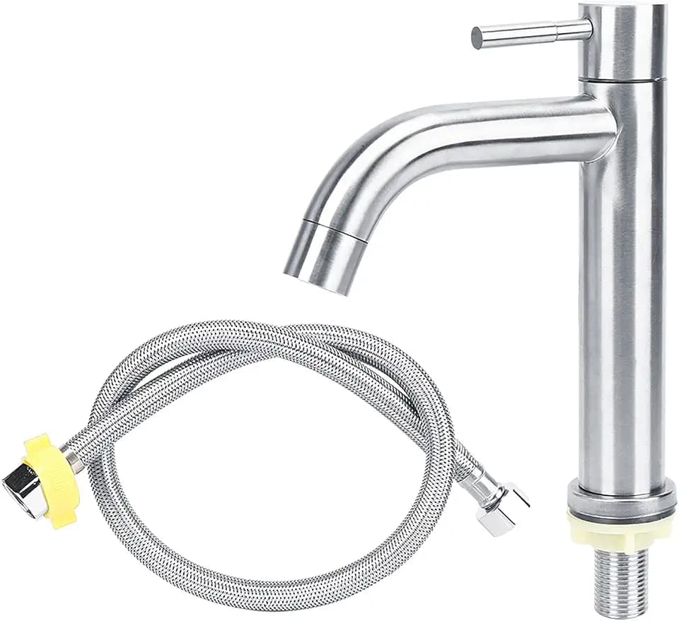 Pilipane Edelstahl Einhand-Badezimmerarmatur, Pilipane Waschbecken Wasserhahn, Becken Wasserhahn mit gebürsteter Oberfläche, Silber, Badezimmer Einzel Kaltwasserhahn für Badezimmer Küche