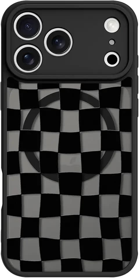 Magnetic for iPhone 17 Pro Case Cute Shockproof, Black Checkered