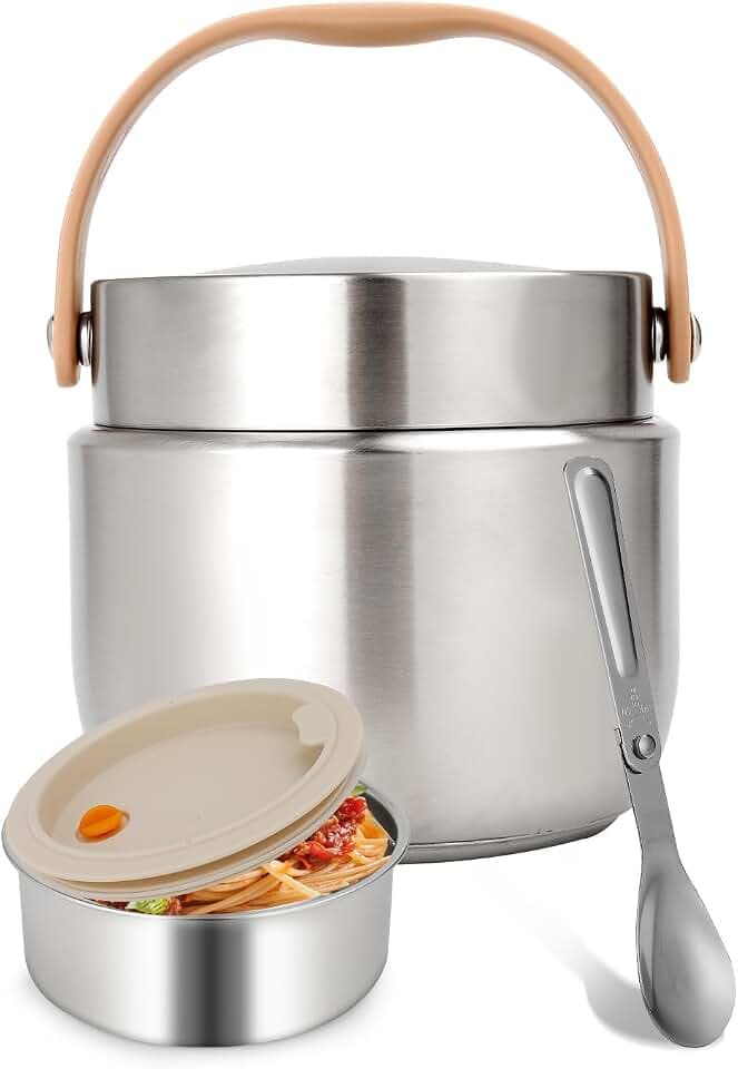 Thermobehälter für Essen 1200ml, Essensbehälter, Silber