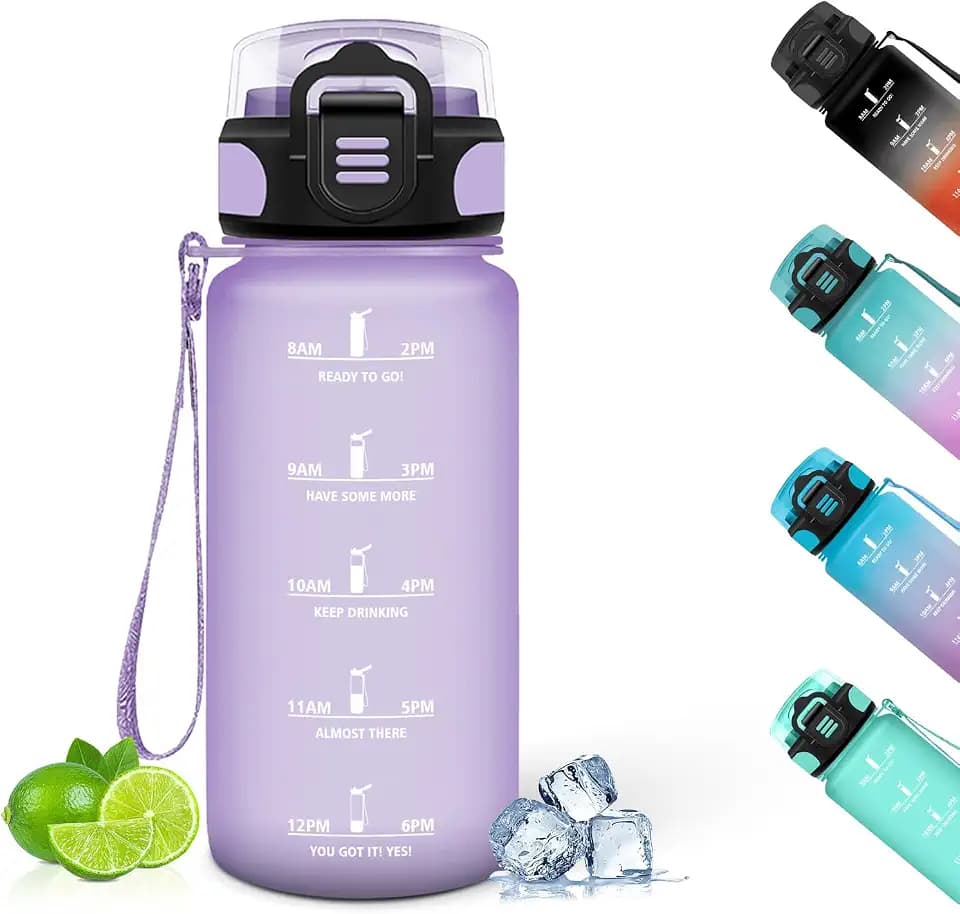 Trinkflasche Sport 500ml, Auslaufsicher, Wasserflasche BPA-Frei, Motivierende mit Zeitmarkierung, Trinkflasche mit Strohhalm, Sportflasche, für Kinder, Schule, Fahrrad