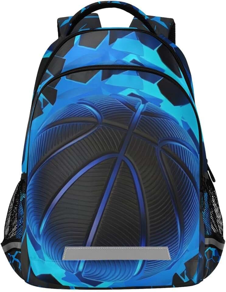 3D Basketball Blue Lighting Kids Backpack Bookbag Elementary School Bag Travel Rucksack Boys Girls