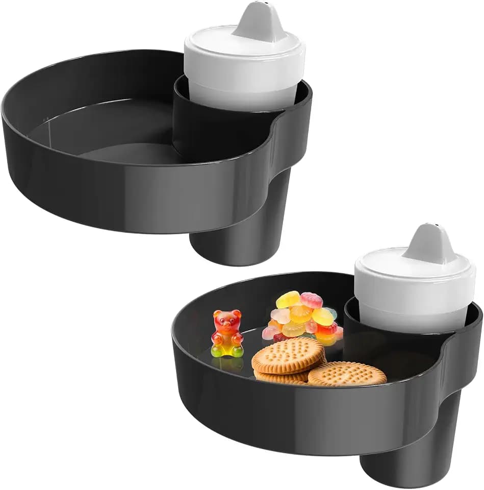 [2 Pack] Car Seat Snack Tray for Toddlers with Cup Holder, Travel Tray