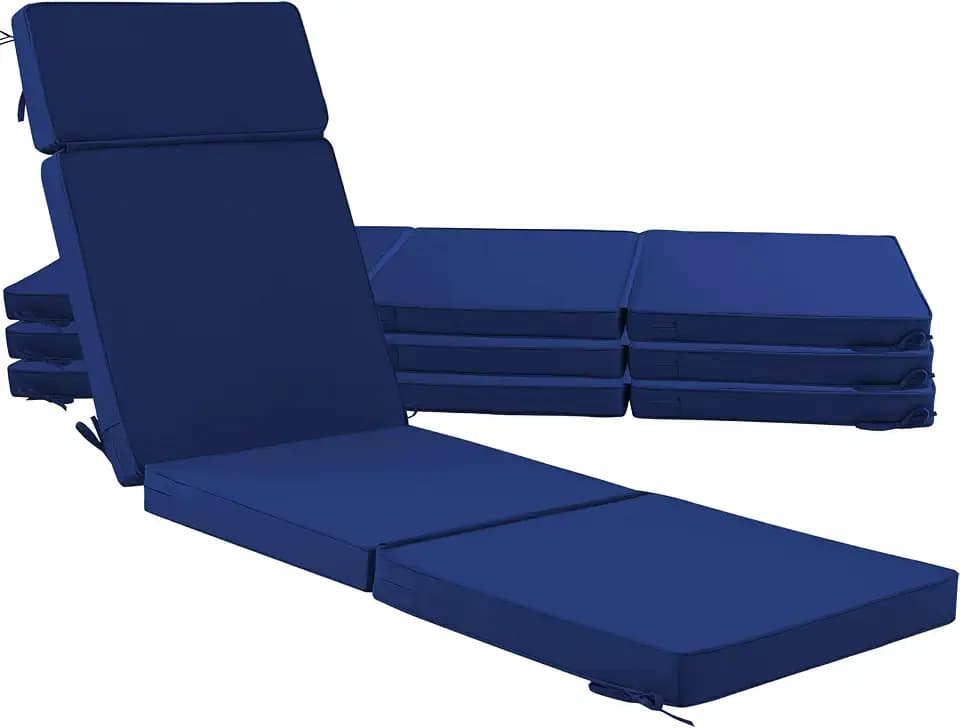 72 x 21 Inch Outdoor Chaise Lounge Cushions Set of 4 - Removable Cover, 4-Section Design, Water-Repellent & Fade-Resistant, 6 Tie Straps, Replacement for Patio & Pool Chairs - Navy