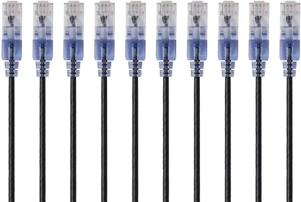 Monoprice Cat6A Ethernet Patch Cable - Snagless RJ45, 550Mhz, 10G, UTP, Pure Bare Copper Wire, 30AWG, 10-Pack, 1 Feet, Black - SlimRun Series
