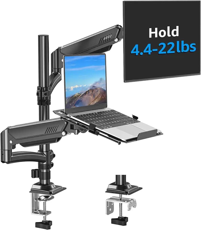 MOUNTUP 2-in-1 Laptop and Monitor Desk Mount, Laptops Arm Holds 4.4-22lbs