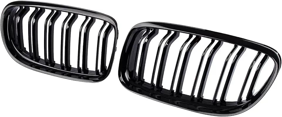 Front Bumper Kidney Grille, Pair Gloss Black Grill Double Line