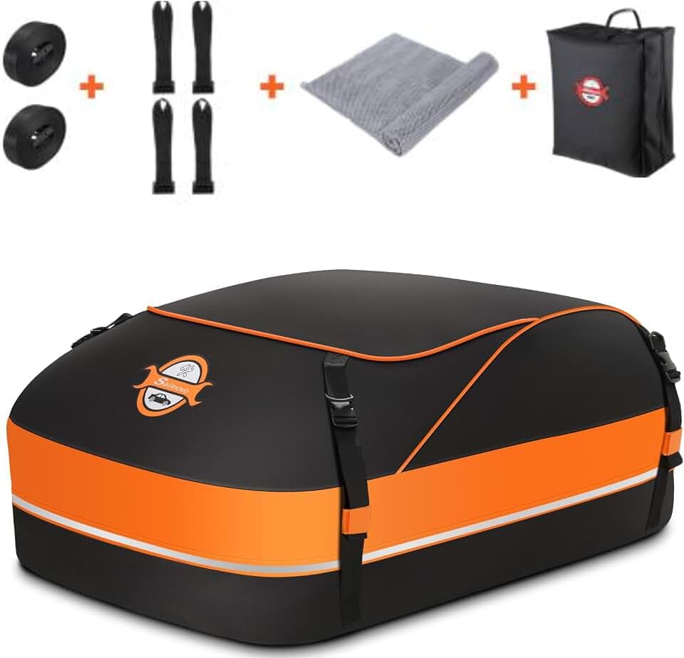 Sailnovo Auto Dachbox 15 Kubikfuß Faltbar Dachtasche Wasserdicht Dachkoffer Tragbar Dachboxen Dachgepäckträger Tasche mit Dach Verstärkten Riemen(430L/15mit Antirutschmatte)