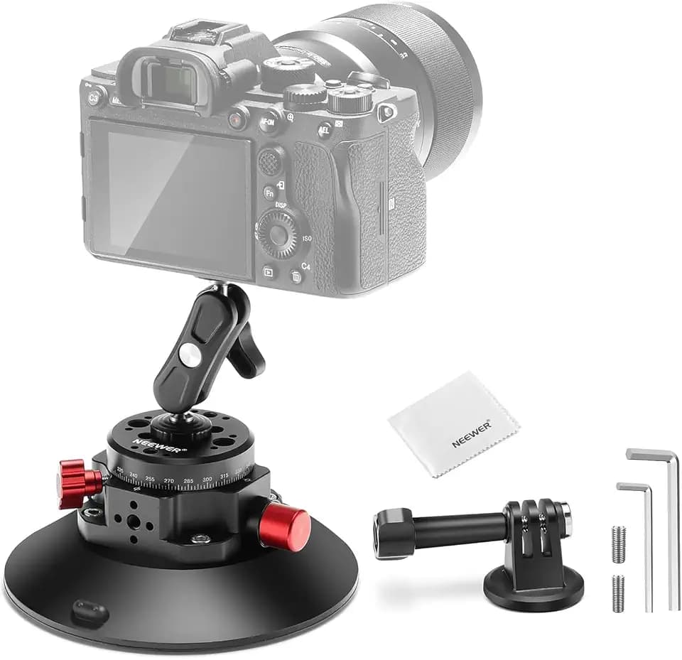 NEEWER 6" Saugnapf Kamerahalterung kompatibel mit GoPro Metall Kugelkopf für die Windschutzscheibe mit Magic Arm und Action Cam Adapter Reinigungstuch für DSLR Handy Halterung für POV Aufnahmen, CA013
