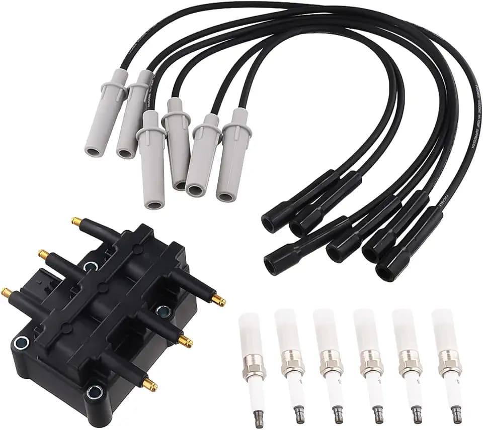 Ignition Coil Pack with Spark Plugs & Wires Set - Compatible with Chrysler Town & Country, Pacifica, Dodge Caravan, Grand Caravan, Jeep Wrangler, VW Routan 3.3L/3.8L V6 - Replaces UF305, 56032520AB