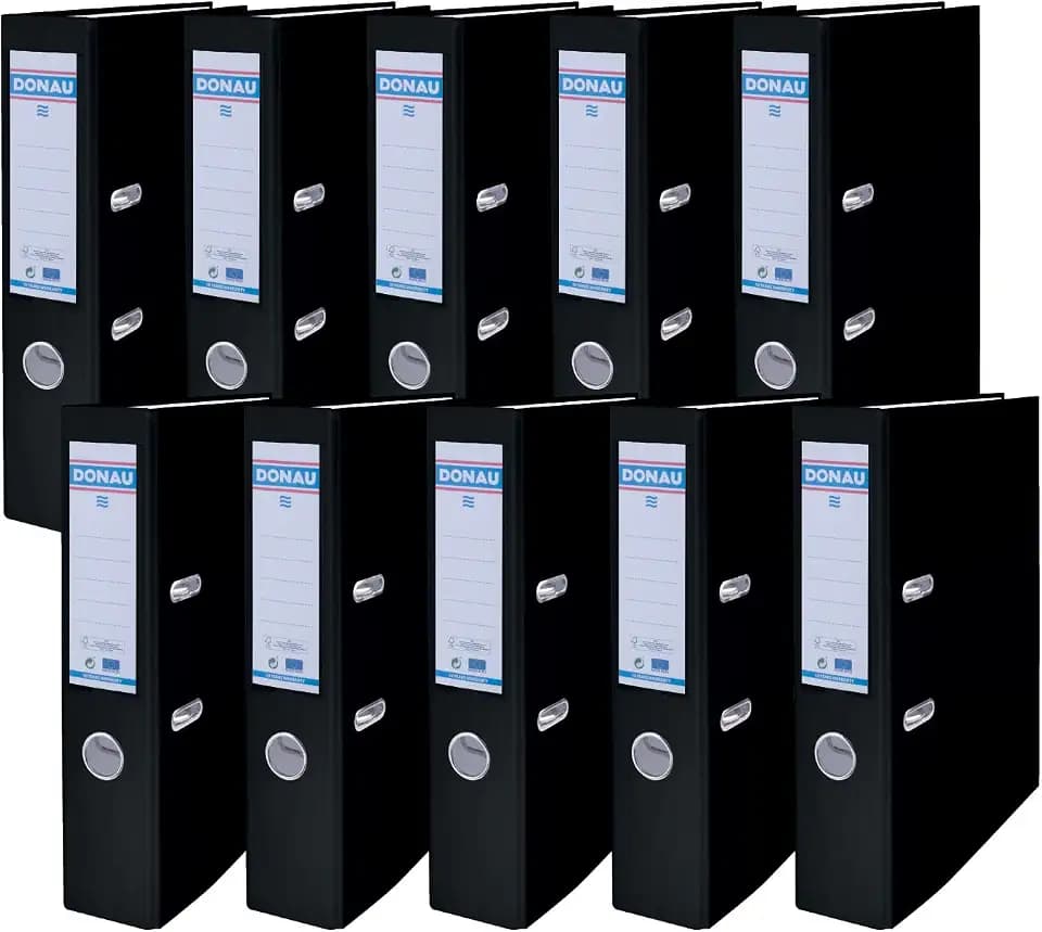 Donau Master Ordner Breit 10er Pack FSC/DIN A4 / 7,5 cm / 10 Stück/Schwarz/Kunststoffbezug PP/Carton Papier Schlitzordner Büroordner Aktenordner Ringordner/Grünen Punkt