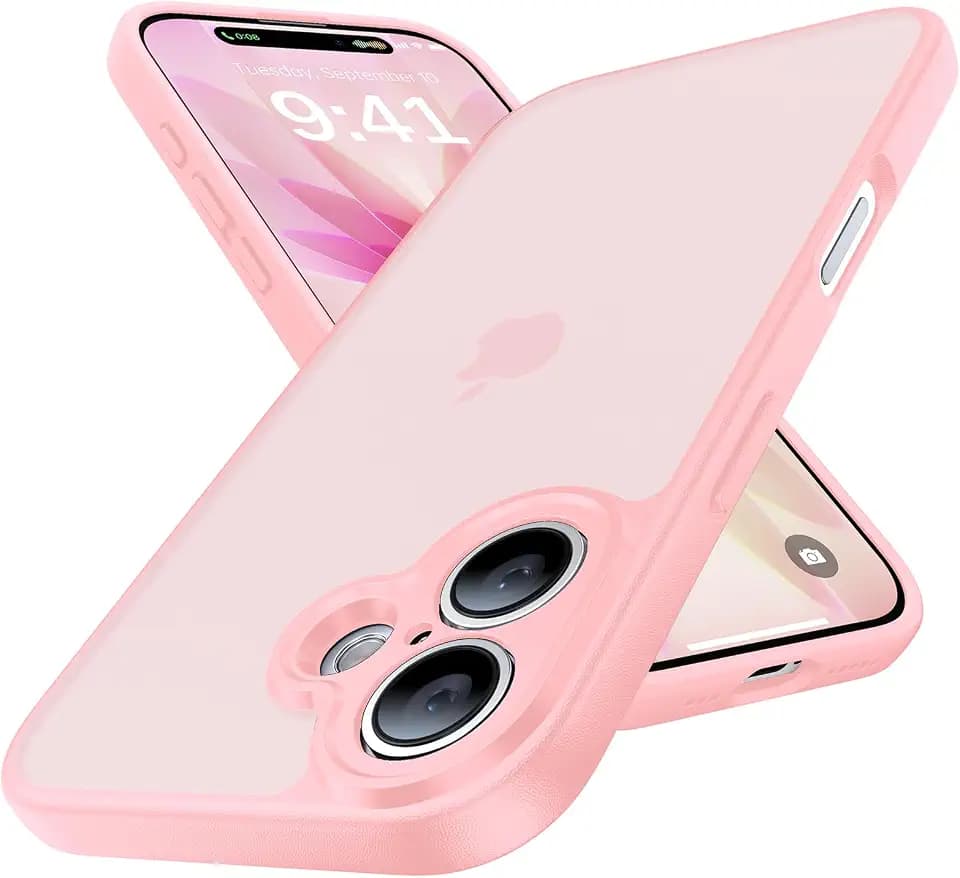 for iPhone 17 Case, [Ribbed Non-Slip Sides] [Military-Grade Drop Protection] [Full Camera Protection] Anti-Yellow Soft-Touch Shockproof Slim Phone Case for iPhone 17, Pink