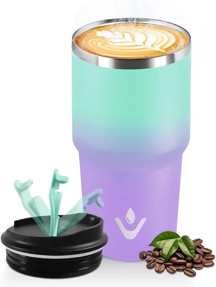 HoneyHolly Thermobecher 600 ml, Wiederverwendbar, Edelstahl Kaffeebecher-to-go Thermo, Auslaufsicher, Doppelwandiger Trinkbecher, Isolierbecher, Travel Mug für Heißen Kaffee, Tee und Kalte Getränke