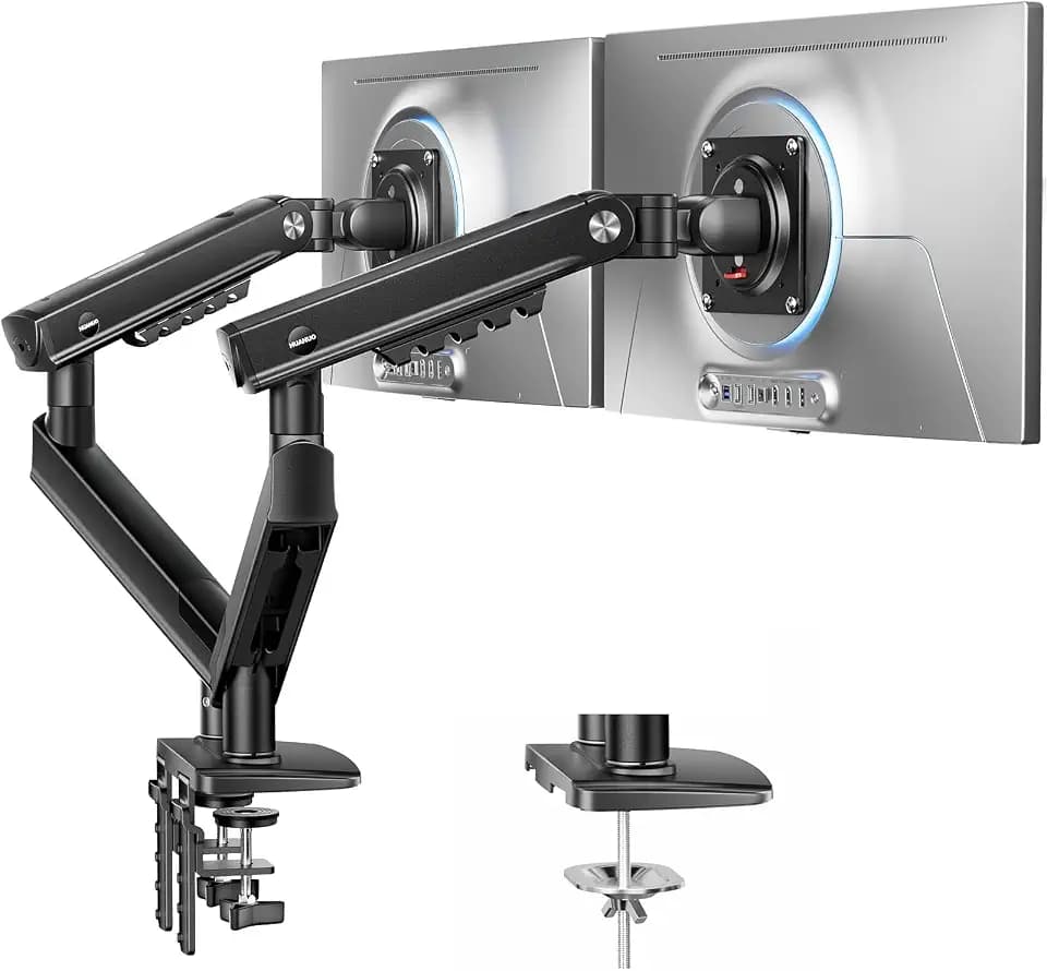 HUANUO FlowLift Pro Dual Monitor Mount for 13–27" Screens, MechaSpring Monitor Stand, Adjustable Monitor Arms for 2 Monitors with Tilt/Swivel/Rotation, Tool-Free VESA Mount, Max Load 15.4 lbs