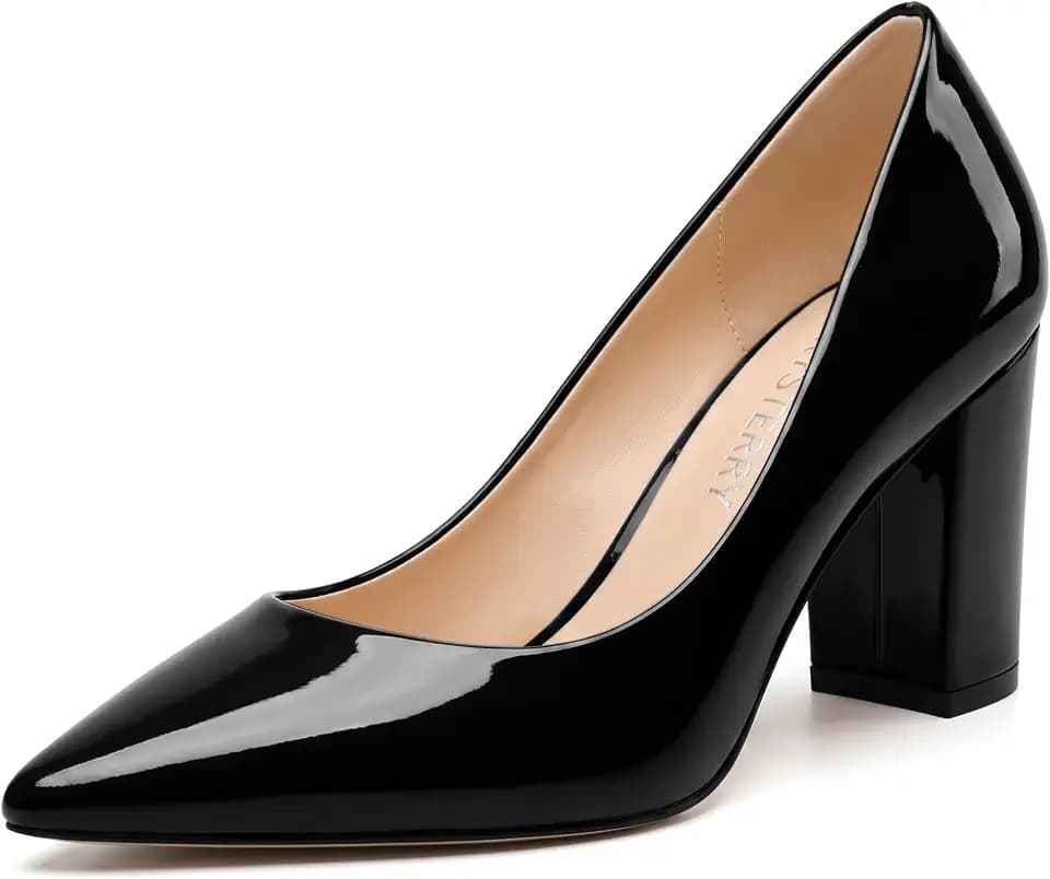 SKYSTERRY Women's Block Heels Dress Pointed Toe Pumps Shoes