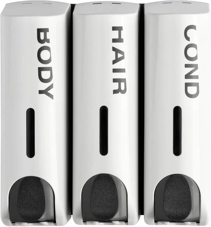 Trio Wall Mounted Shampoo Soap Shower Dispensers with 3x350ml Refillable Bottles, White