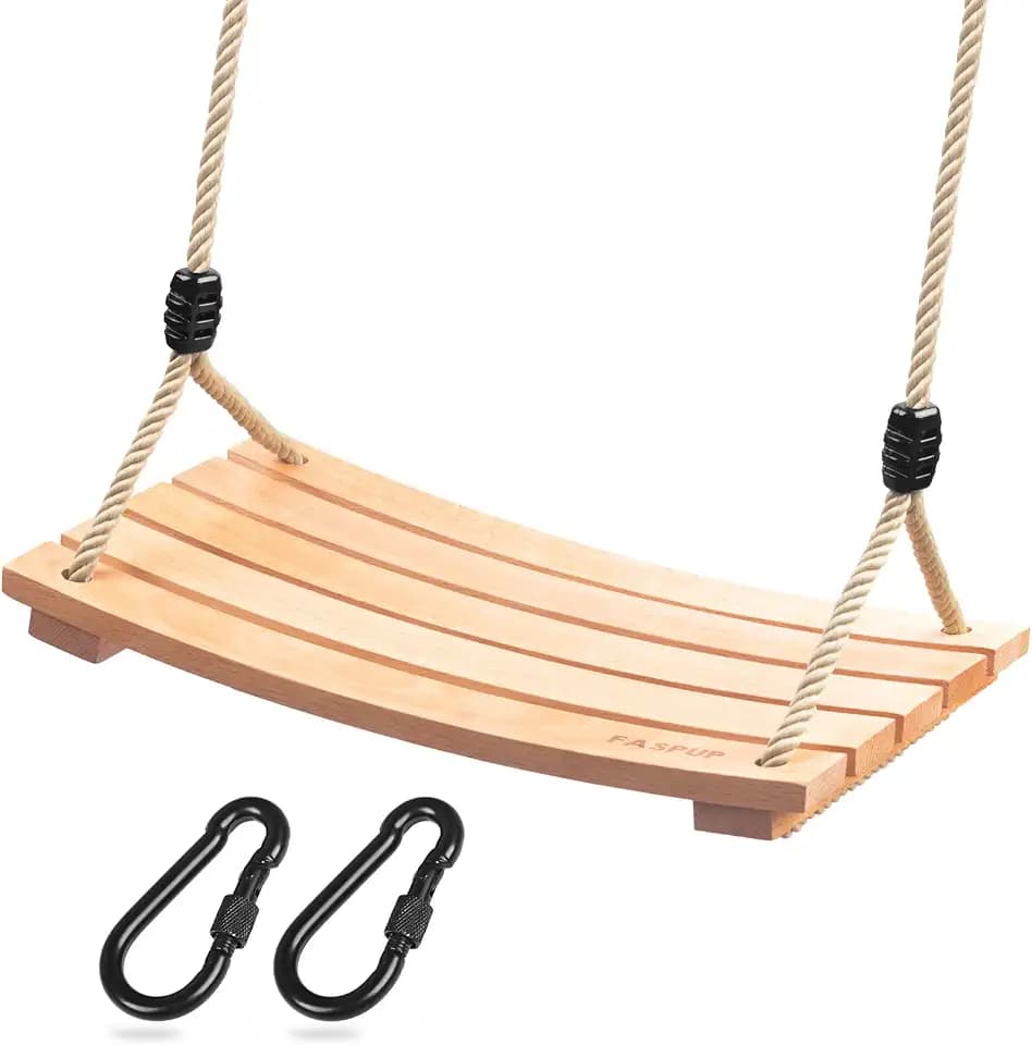 Holzschaukel Outdoor für Erwachsene Kinder, Schaukelsitz Holz mit Verstellbarem Hanfseil Schaukel Holz Outdoor für Garten Schaukel für Erwachsene bis 100 kg (17.7 x 9.8 in)
