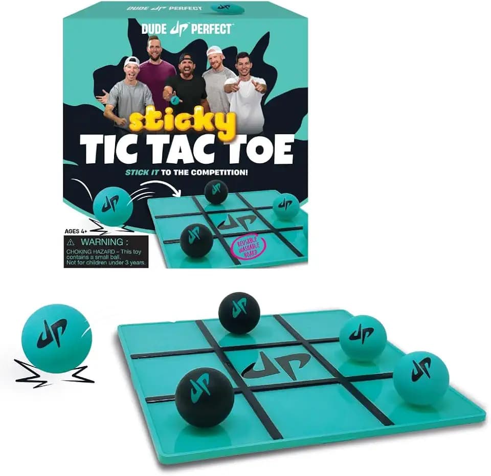 Dude Perfect Sticky Tic Tac Toe, Kids Tabletop Activity, for Family Game Night, for Gift and Parties, 2 Players, Ages 4+