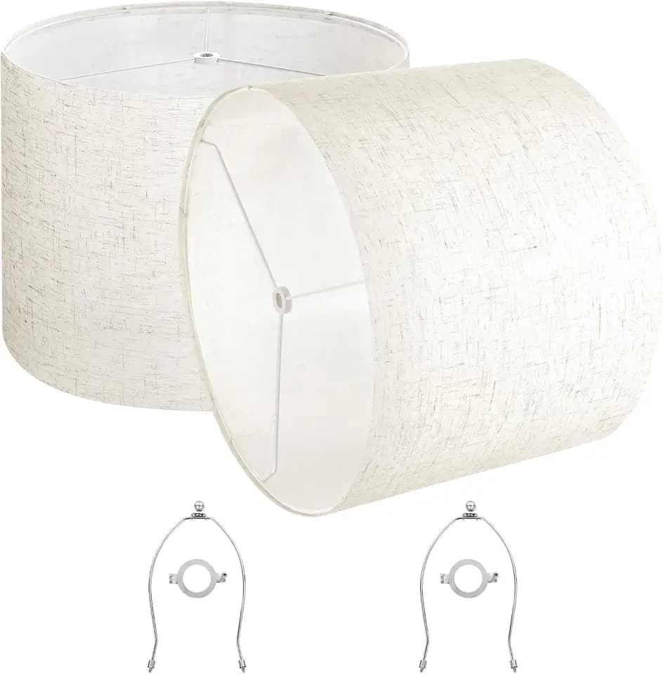VEVOR Drum Lamp Shade 2 Set, 16 in Top x 16 in Bottom x 12 in High, Large Lampshade with Harp, Replacement Lamp Shade for Table Lamps Floor Lamps Pendant Lights, Easy Assembly Required (Light Linen)
