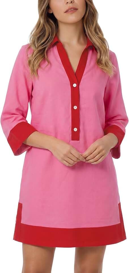 Kedera Women Button Shirt Dress V Neck Short Sleeves Summer Casual Work Shift Tunic Dress with Pockets