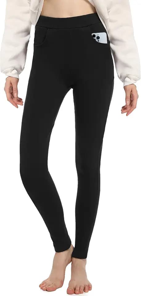 Damen Baumwoll-Leggings mit Taschen, High Waist & Blickdicht