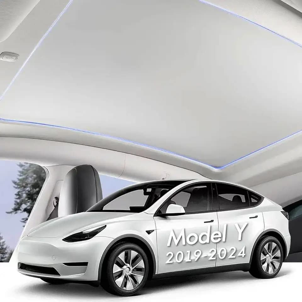 Electric Retractable Sunshade Roof for Tesla Model Y 2019-2024, Heat Insulation Sunroof Cover with One-Key Switch, Built-in Ambient Light, 5-Layer 99.9% UV Blocking Grey Sunshade Roof