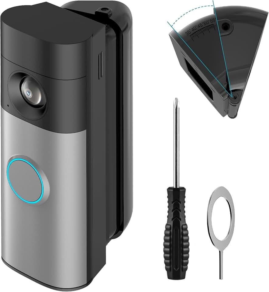 30–55° verstellbare Winkelhalterung für Ring Wired & Battery 2nd Gen (Pro/Standard/Plus), Wired Pro 3rd Gen & Blink Türklingel, Toter-Winkel-Reduzier-Montage-Kit mit Dual-Schraubverschluss