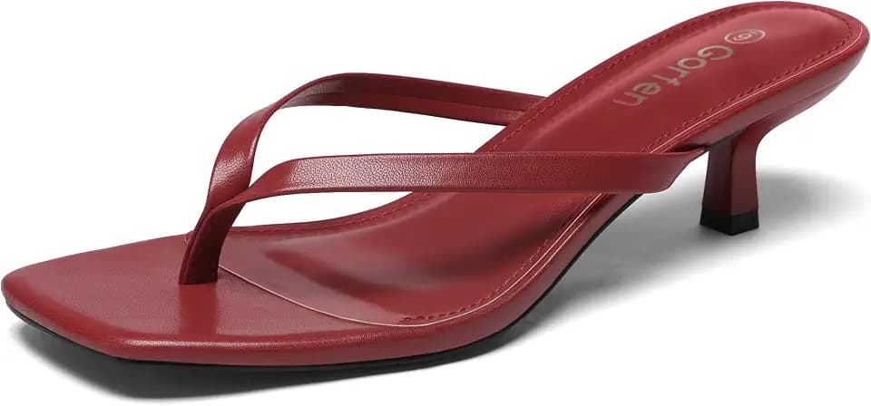 Women's Kitten Heel Sandals Square Toe Slip on Flip Flop Heels 2 Inch Thong Sandals Party Dress Heeled Sandals