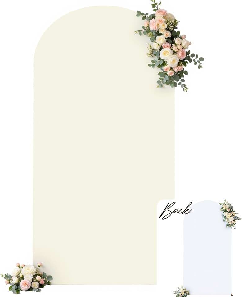 White and Beige Arch Covers 7.2FT Arch Backdrop Cover Wedding Arch Covers Stretchy Backdrop Spandex Arch Backdrop for Party Baby Shower Graduation Bridal Shower Photography Birthday Decoration