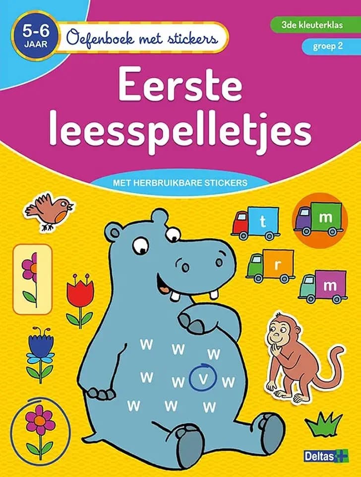 Oefenboek met stickers - Eerste leesspelletjes (5-6 j.): 5-6 jaar - 3de kleuterklas - groep 2 (Oefenboek met stickers, 0)