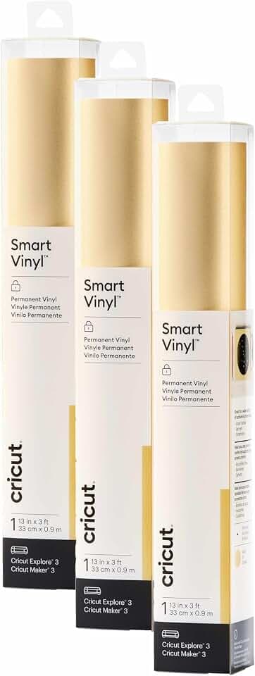 Cricut Smart Permanent Vinyl Shimmer Gold, 3-Pack of 3ft Rolls (13"x36")