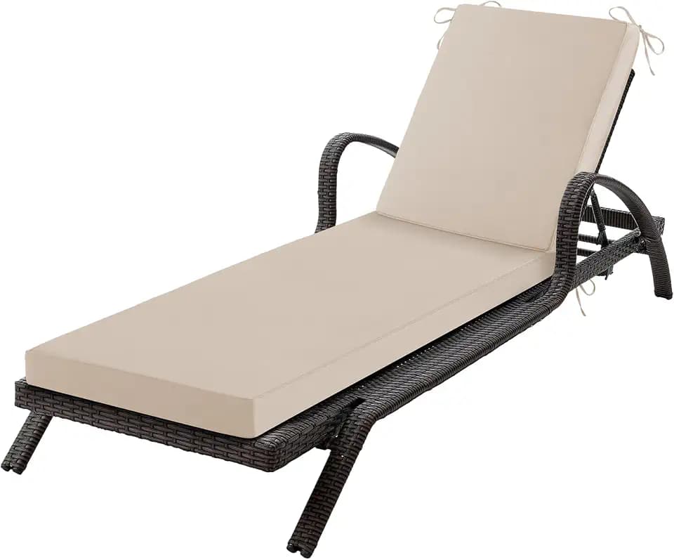Chaise Lounge Cushions Outdoor, 80x 26x 3 Inch Waterproof & Fade-Resistant Lounge Chair Cushion, Outdoor Chaise Cushion with Removable Cover & Ties for Lawn, Patio, Pool & Beach, Beige