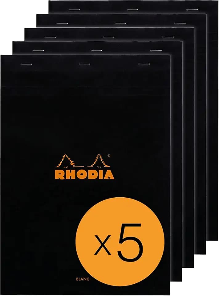 Rhodia 180009C 5 Notizblöcke N.18 A4 80 Blatt blanko Schwarz