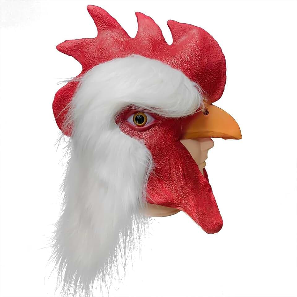Funny Rooster Latex Mask, Half Head Chicken Halloween Costume for Adults