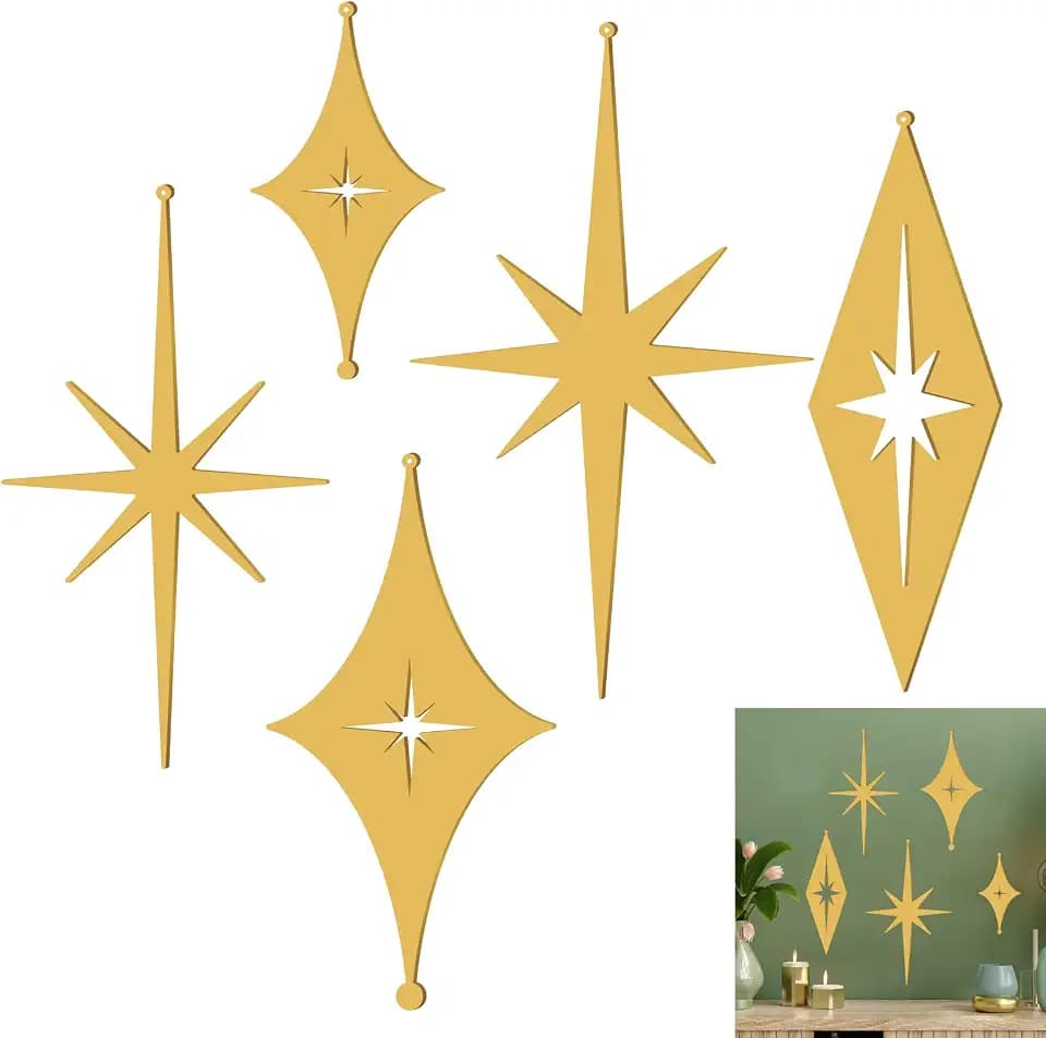 Stars Wall Decor Golden Starburst Metal Art Signs Mid Century Modern Decor