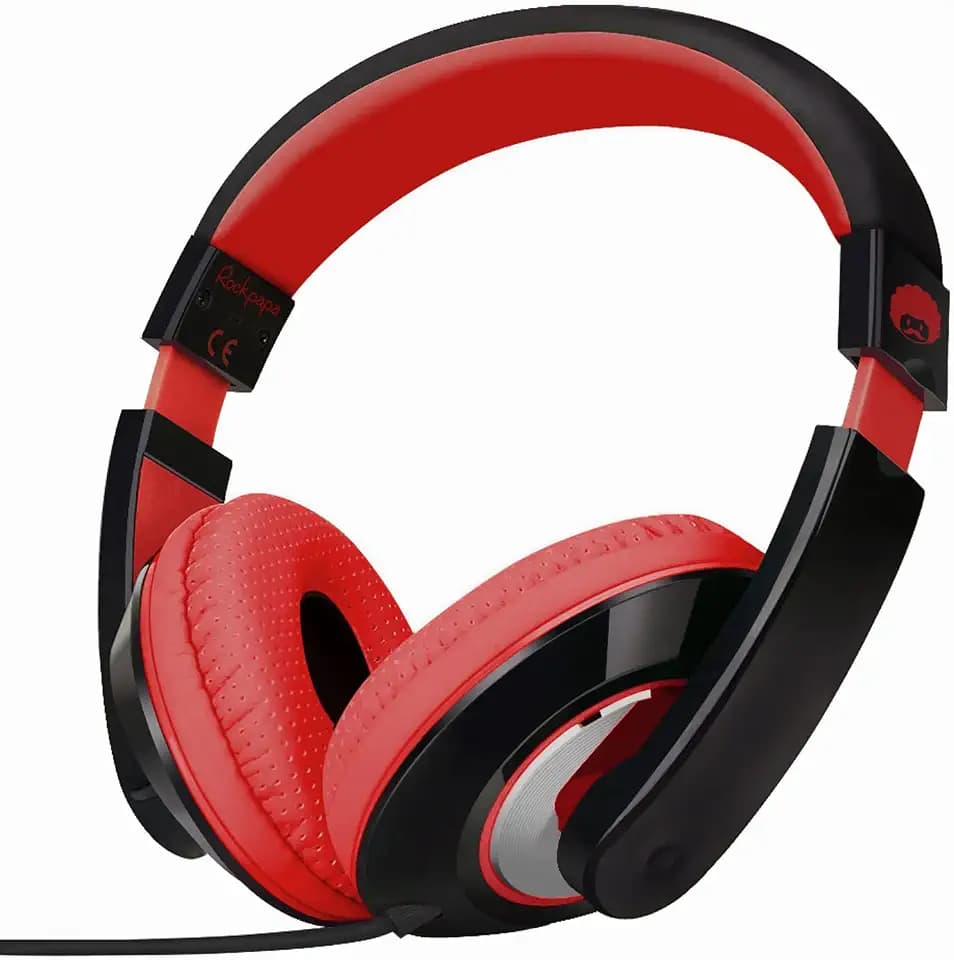 rockpapa Comfort Kids Headphones for School, Lightweight Foldable Portable Childs Boys Girls Teens Headphones Wired 3.5mm with 4.9ft Cord for Travel Airplane Tablet Phone Pad Laptop Black/Red