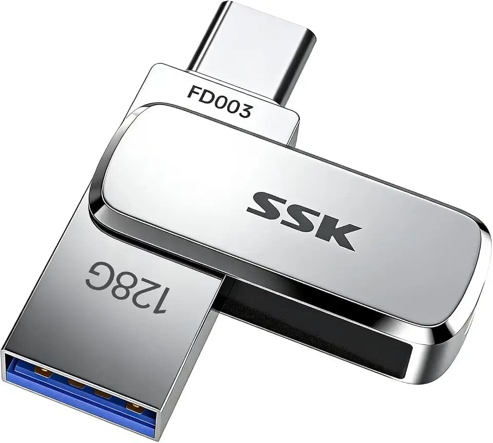 SSK 128GB Dual USB Flash Drive USB-C Thumb Drive Memory Stick up to 240MB/s
